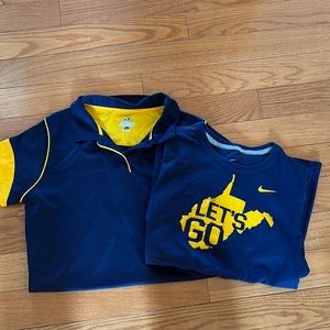2 WVU shirts, one large Russell Polo and 1 Xl Nike slim fit crew neck